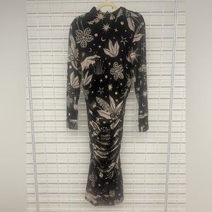 FARM Rio Black and Cream Celestial Dress